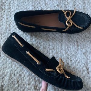 {Lucky Brand} Black suede moccasin size 8